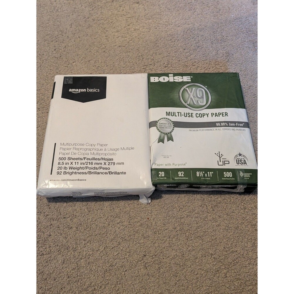 Boise OX-9001 X-9, Amazon basic Multipurpose Copy Paper - 1000 Sheets 8.5 x 11